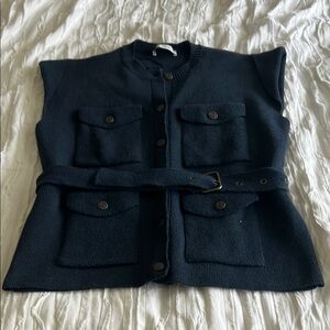 Zara Navy Sleeveless Belted Knit Sweater Vest